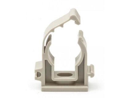 Príchytka na potrubie, s klipom, šedý plast - 63mm
