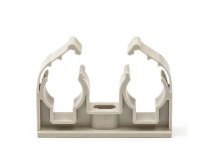 Dvojpríchytka na potrubie, s klipom, šedý plast - 2x20mm
