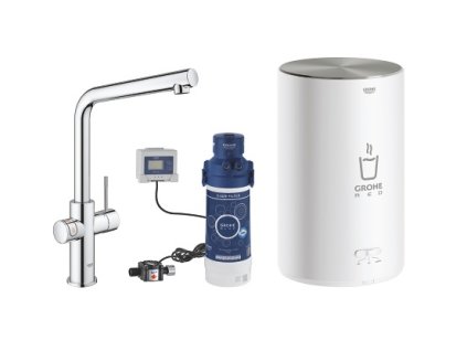 Drezová batéria Duo s ohrevom vody a filtráciou, zásobník M, RED, chróm