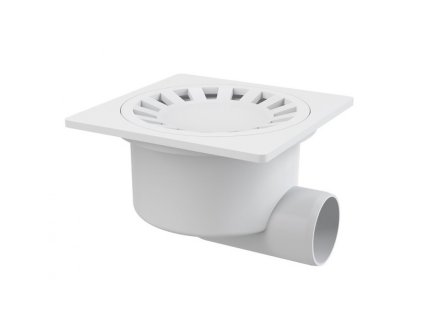 Podlahová vpusť bočná DN50, mriežka biela 150mm, vodná uzávera