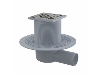 Podlahová vpusť bočná DN50, nerezová mriežka 105mm, uzávera vodná