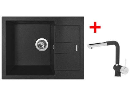 Granitový drez Sinks AMANDA 650 Metalblack +drezová batéria MIX 3 P GR
