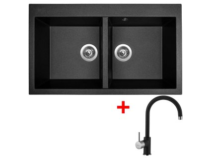 Granitový drez Sinks AMANDA 860 DUO Metalblack + batéria VITALIA GR