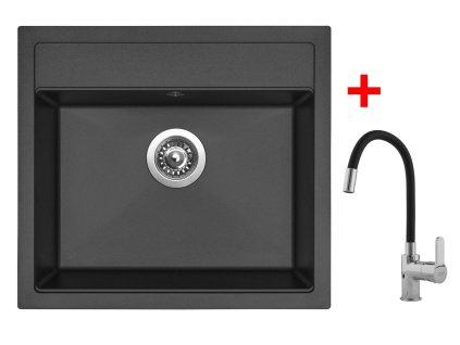 Granitový drez Sinks SOLO 560 Pureblack + drezová batéria FLEXIA
