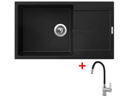 Granitový drez Sinks ULTIMA 860 XXL Pureblack + batéria Flexia