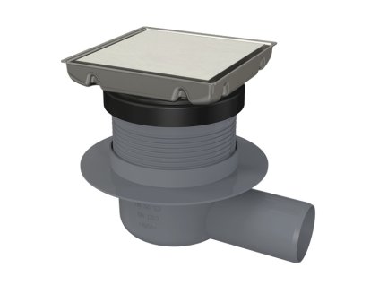 Podlahová vpusť 130×130 mm bočná, obojstranná nerezová mriežka, kombinovaná zápachová uzávera
