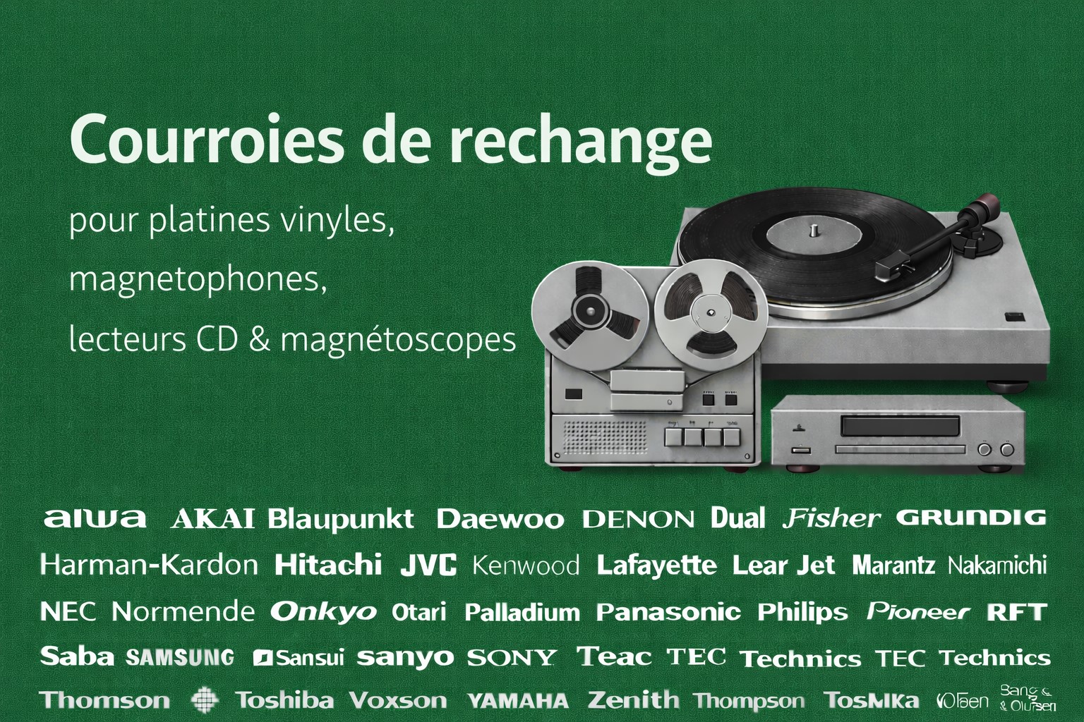Courroies de rechange pour platines vinyles, magnétophones, lecteurs CD et magnétoscopes