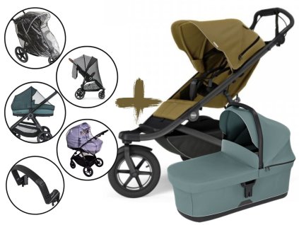 Kočárek Thule Urban Glide 3 s korbou Blue a UNI příslušenstvím, Nutria green