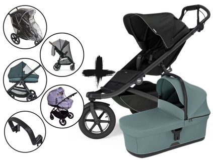 Kočárek Thule Urban Glide 3 s korbou Blue a UNI příslušenstvím, Black