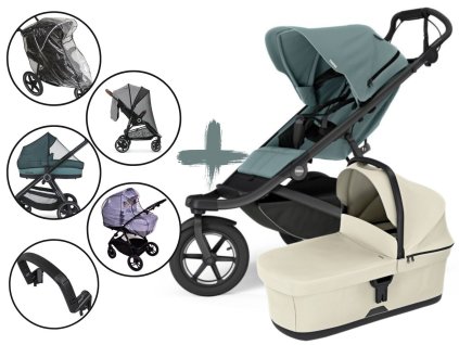 Kočárek Thule Urban Glide 3 s korbou Beige a UNI příslušenstvím, Mid blue
