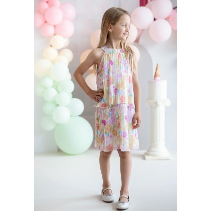 Elegantné dievčenské šaty plisované - Mnohofarebné (Veľkosť 98)
