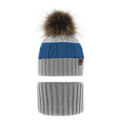 Zimná čiapka s huňatým brmbolcom a nákrčníkom - Mnohofarebné (Veľkosť UNI)