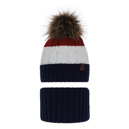 Zimná čiapka s huňatým brmbolcom a nákrčníkom - Mnohofarebné (Veľkosť UNI)