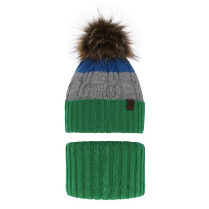 Zimná čiapka s huňatým brmbolcom a nákrčníkom - Mnohofarebné (Veľkosť UNI)