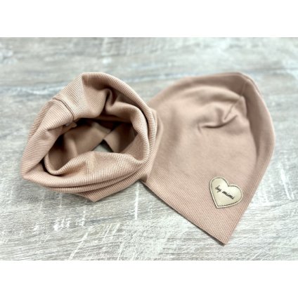Bavlnená čiapka + tunelový šál (Veľkosť UNI, Farba Béžová)