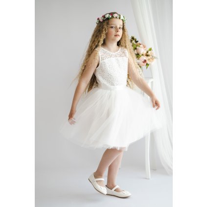 Bohaté dievčenské tylové šaty - Biela (Veľkosť 134)