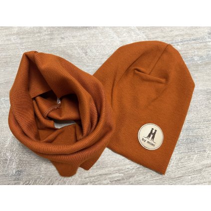 Bavlnená čiapka + tunelový šál (Veľkosť UNI, Farba Oranžová)