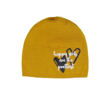 Dievčenská čiapka so srdiečkami - Žltá (Veľkosť UNI)