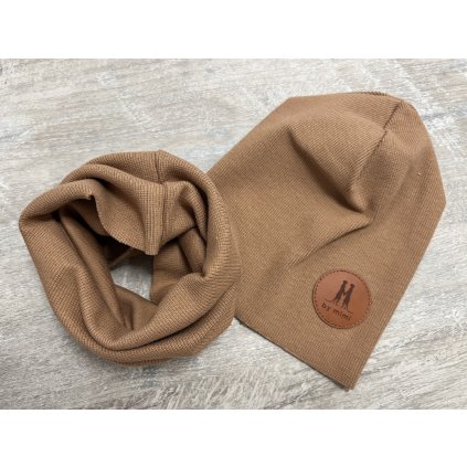 Bavlnená čiapka + tunelový šál - Hnedá (Veľkosť UNI)