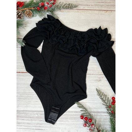 Dievčenské bavlnené body s volánom (Veľkosť 146/152, Farba Čierna)