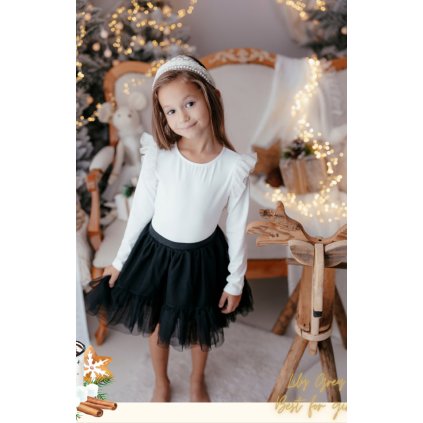 Dievčenské bavlnené vianočné tričko s volánikmi (Veľkosť 116, Farba Biela)