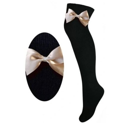 Dievčenské jednofarebné nadkolienky s farebnou mašľou (Veľkosť 32-34, Farba Čierna)