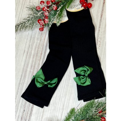 Dievčenské jednofarebné nadkolienky s farebnou mašľou (Veľkosť 32-34, Farba Čierna)