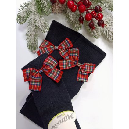 Dievčenské podkolienky s mašľou (Veľkosť 32-34, Farba Čierna)