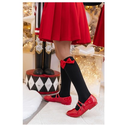 Dievčenské podkolienky s mašľou (Veľkosť 28-31, Farba Čierna)