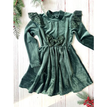 Dievčenské vianočné šaty s mašľou (Veľkosť 152/158, Farba Zelená)