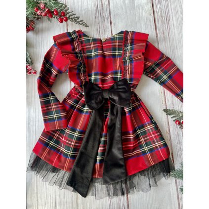 Dievčenské vianočné šaty s mašľou vzadu (Veľkosť 116, Farba Mnohofarebné)