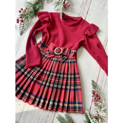 Dievčenské vianočné šaty s mašľou (Veľkosť 146/152, Farba Mnohofarebné)