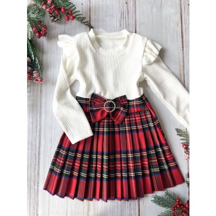 Dievčenské vianočné šaty s mašľou (Veľkosť 146/152, Farba Mnohofarebné)