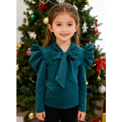 Dievčenské tričko s mašľou a kamienkami (Veľkosť 110/116, Farba Zelená)