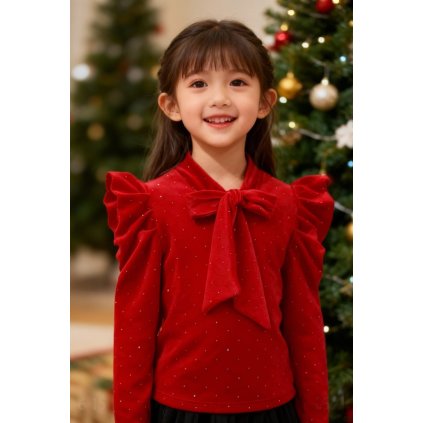 Dievčenské tričko s mašľou a kamienkami (Veľkosť 152/158, Farba Červená)