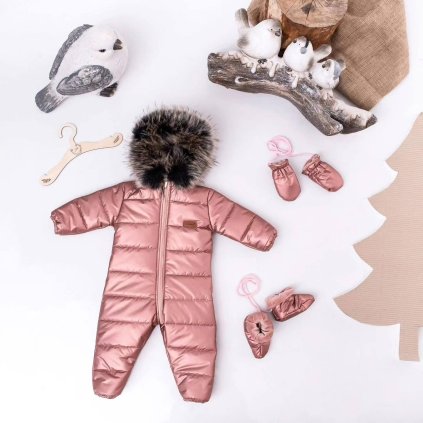 Exkluzívny metalický overal s kožušinkou+doplnky (Veľkosť 92)