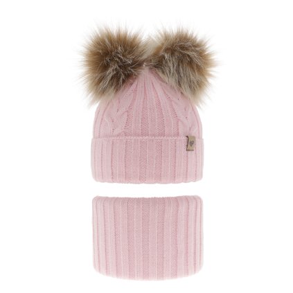 Dievčenská zimná čiapka s 2 brmbolcami a nákrčníkom (Veľkosť 2-5 rokov)
