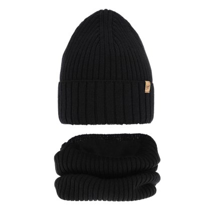 Detská zimná MERINO čiapka s nákrčníkom (Veľkosť UNI, Farba Čierna)