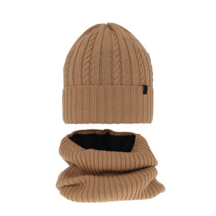 Chlapčenská zimná čiapka MERINO + nákrčník (Veľkosť 6-12 rokov, Farba Hnedá)