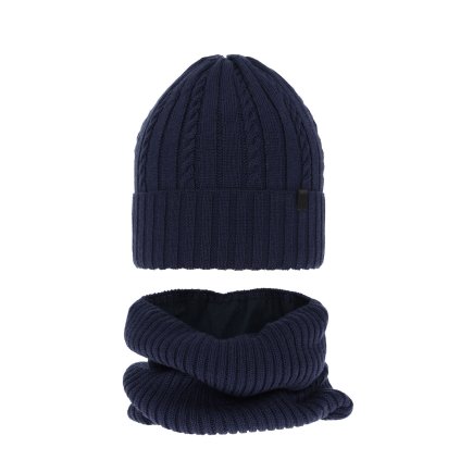 Chlapčenská zimná čiapka MERINO + nákrčník (Veľkosť 6-12 rokov, Farba Modrá)