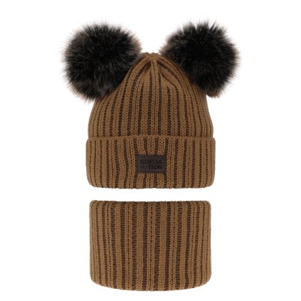 Chlapčenská zimná čiapka s 2 brmbolcami a nákrčníkom (Veľkosť 4-10 rokov, Farba Hnedá)