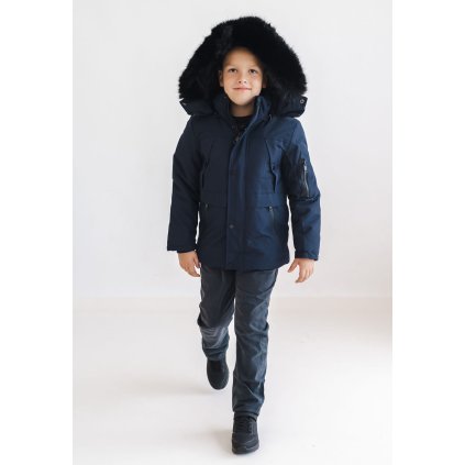 Nepremokavá chlapčenská bunda s kožušinkou - Modrá (Veľkosť 152/158)
