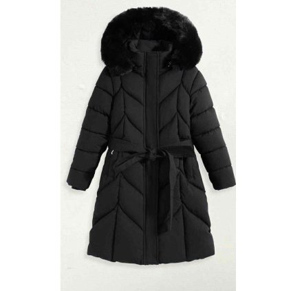 Predĺžená dievčenská zimná bunda s opaskom (Veľkosť 164/170)
