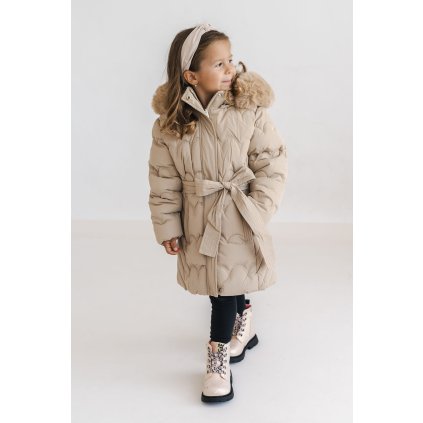 Predĺžená nepremokavá zimná bunda - Béžová (Veľkosť 152/158)