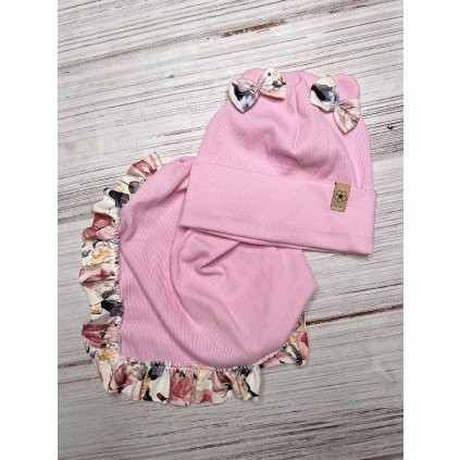 Bavlnená dievčenská čiapka s nákrčníkom - Ružová (Veľkosť 2-5 rokov)