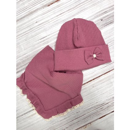 Bavlnená dievčenská čiapka s nákrčníkom (Veľkosť UNI, Farba Ružová)