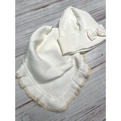 Bavlnená dievčenská čiapka s nákrčníkom - Biela (Veľkosť UNI)