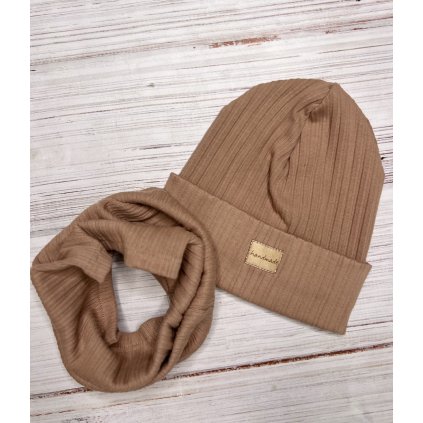 Prechodná detská čiapka a nákrčník (Veľkosť 6-12 rokov, Farba Hnedá)