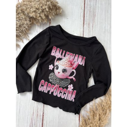 Dievčenské tričko s dlhým rukávom BALLERINA CAPPUCCINA - Čierna (Veľkosť 152/158)