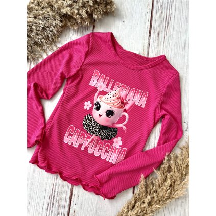 Dievčenské tričko s dlhým rukávom BALLERINA CAPPUCCINA - Ružová (Veľkosť 152/158)